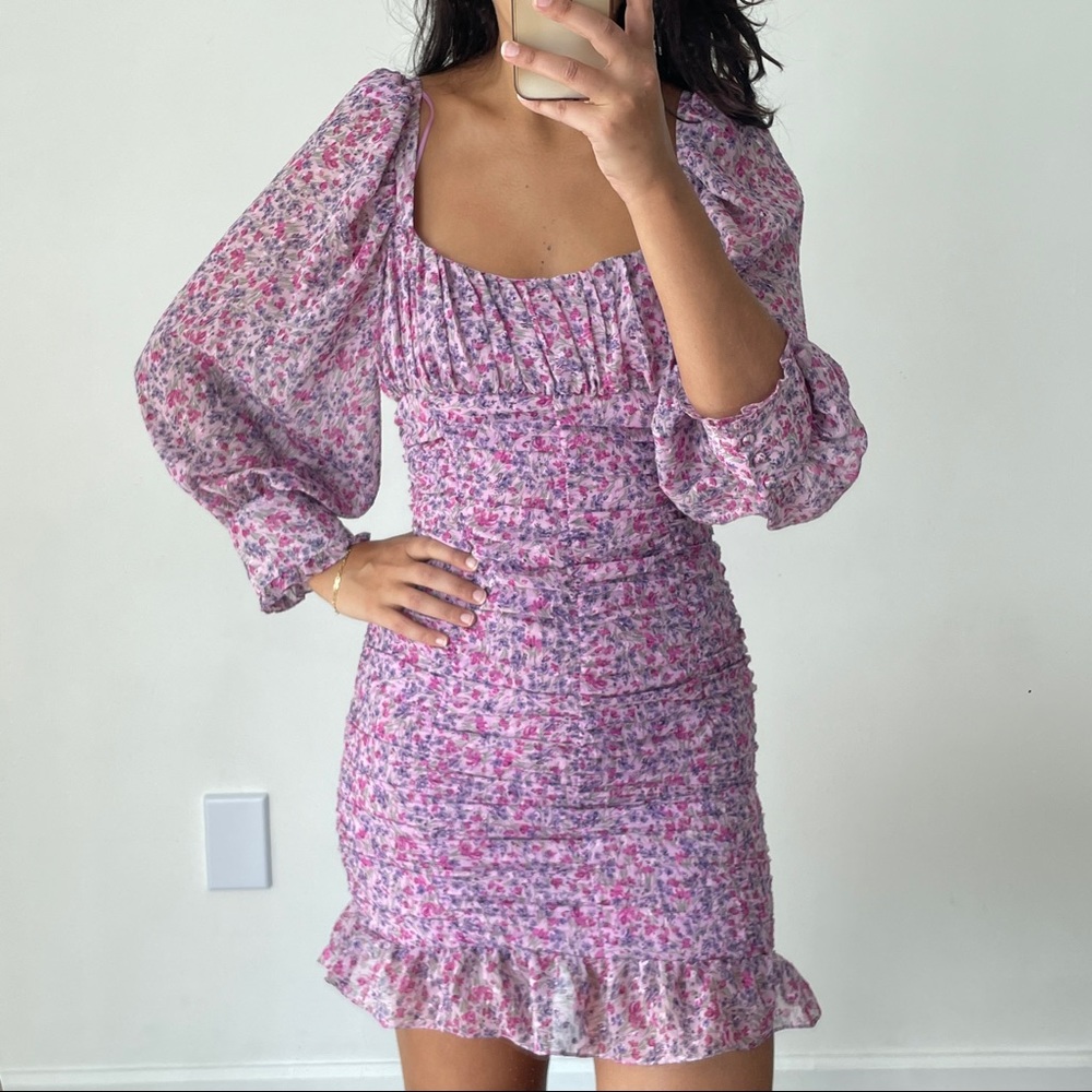 Zara printed draped short bodycon dress M